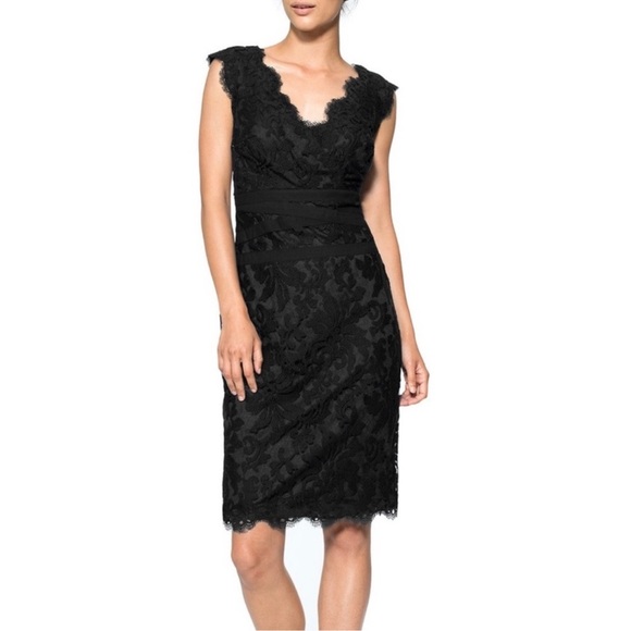 Tadashi Shoji Lace Overlay Sheath Dress Black Size 2 Petite - Picture 1 of 6